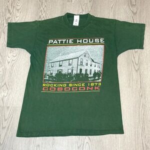 Vintage 90s Pattie‎ House BBQ Tee Green Large Historic Coboconk Canada